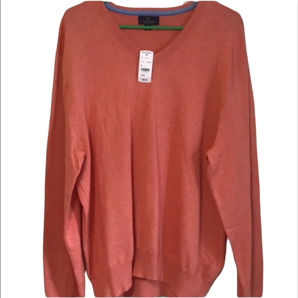 Brooks Brothers, Salmon V-neck Sweater, XL - Picture 1 of 4